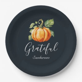 Dankbarer Erntedank Pumpkin Personalisiert Pappteller