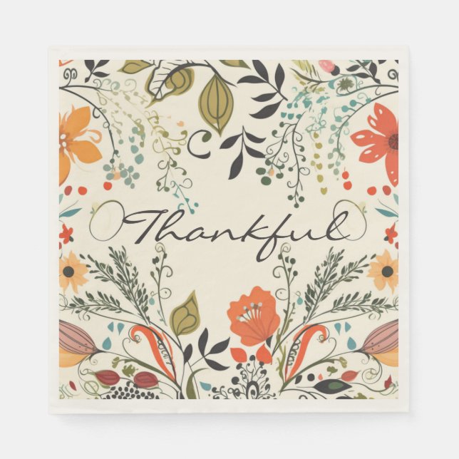 Dankbarer Fall Floral Napkin Serviette (Vorderseite)