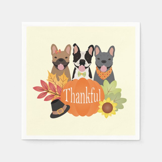 Dankbarer französischer Bulldogs-Erntedank Serviette (Vorderseite)