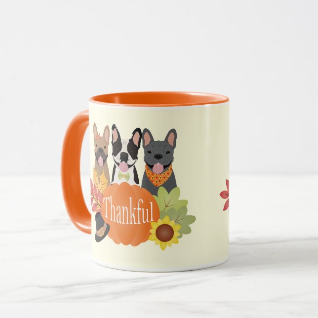 Dankbarer französischer Bulldogs-Erntedank Tasse (Vorderseite Links)