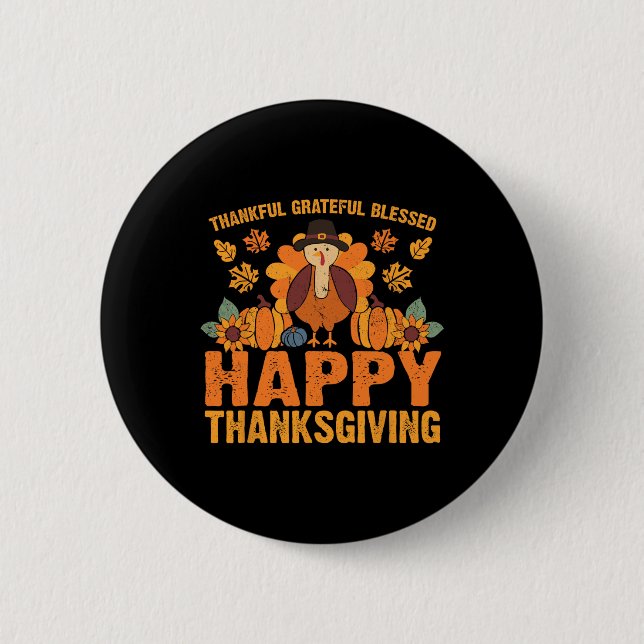 Dankbarer, gesegneter Erntedank Türkei Fall Button (Vorderseite)