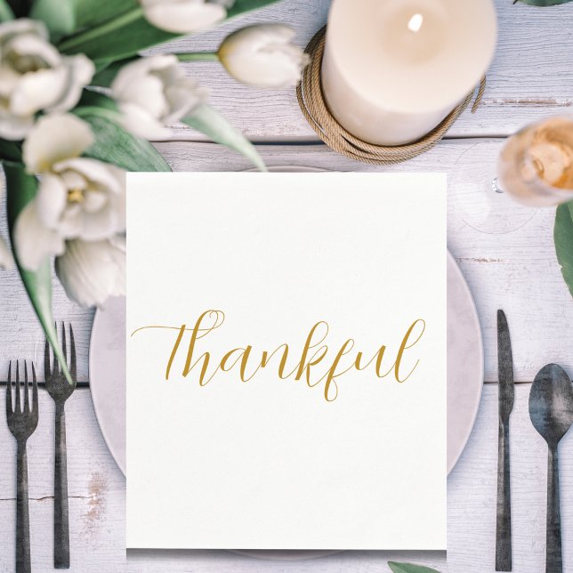 Dankbarer Gold Script Minimalistischer Erntedank Serviette (Von Creator hochgeladen)