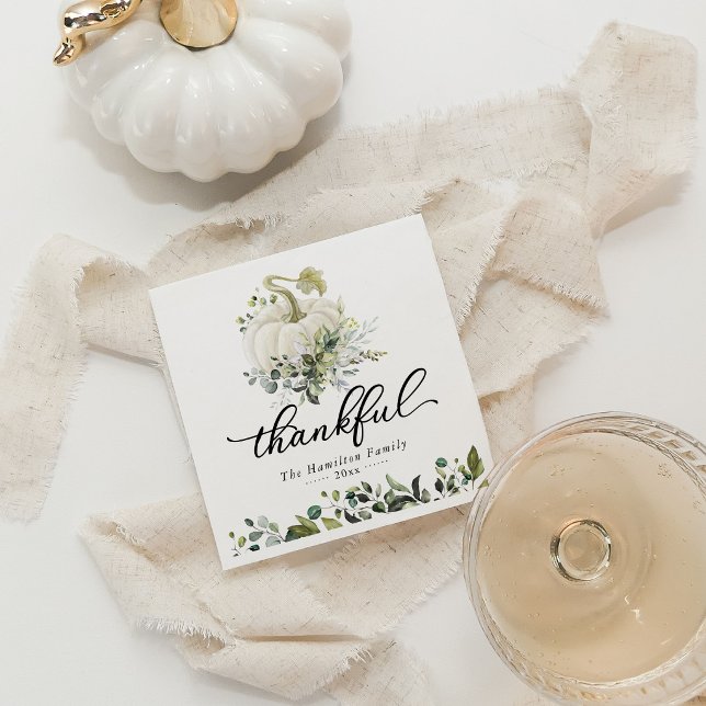 Dankbarer Greenery White Pumpkin Erntedank Serviette (Von Creator hochgeladen)