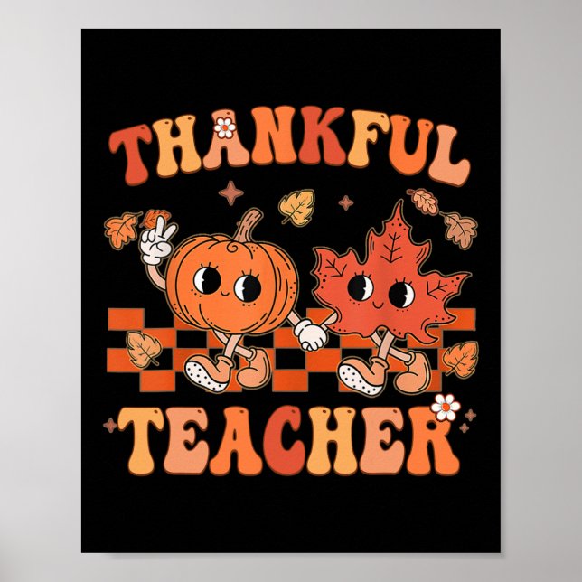 Dankbarer Lehrer Retro Groovy Erntedank Fall 1 Poster (Vorne)