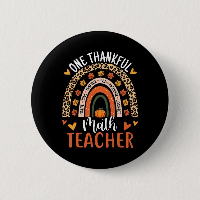 Dankbarer Mathe Teacher Fun Erntedank Rainbow Tee Button (Vorderseite)