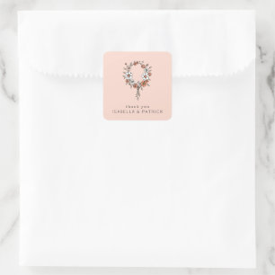 Dankbarer Pfirsich-Blumenkranz Quadratischer Aufkleber