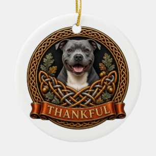Dankbarer Pit Bull Celtic Knot Thanksgiving Keramik Ornament