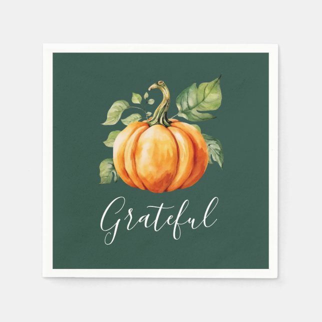 Dankbarer Pumpkin Erntedank Green Serviette (Vorderseite)