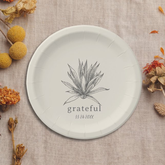 Dankbarer rustikaler Fall Sukkulärer Erntedank Pappteller (Grateful Rustic Succulent Thanksgiving Paper Plate)