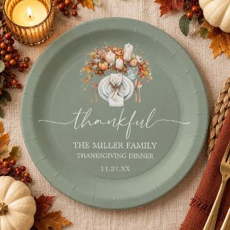 Dankbarer Thanksgiving-Tischsetting Sagegrün Pappteller