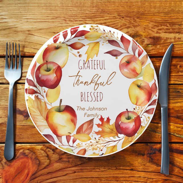 Dankbares Dankbares gesegnetes Geschirr für Ernted Pappteller (Grateful thankful blessed thanksgiving dinner party tableware personalized party plates potluck)