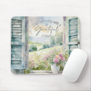 Dankbares Herz Aquarell Blumen Fenster Mousepad
