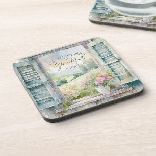 Dankbares Herz-Aquarell-Blumenfenster Getränkeuntersetzer
