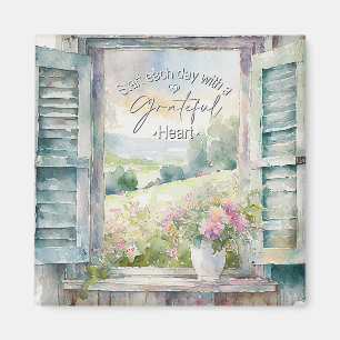 Dankbares Herz-Aquarell-Blumenfenster  Magnet