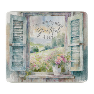 Dankbares Herz-Aquarell-Blumenfenster  Schneidebrett