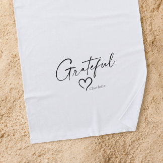 Dankbares Herz | Ihr Name Minimal Tinte Script Strandtuch