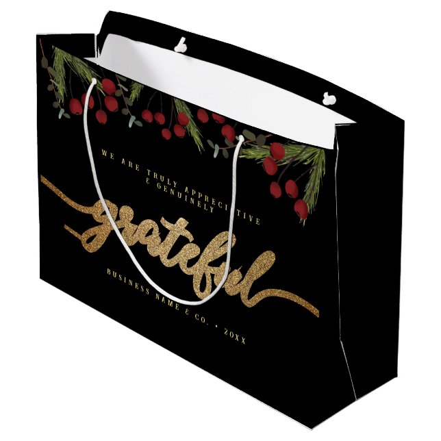 Dankbares modernes Skript Holly Pine Firmenlogo Große Geschenktüte (Rückseite Schrägansicht)
