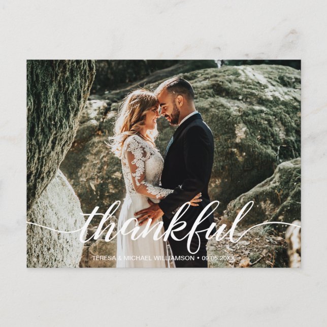 Dankbares Script Boho Wedding Vielen Dank Postkarte (Vorderseite)