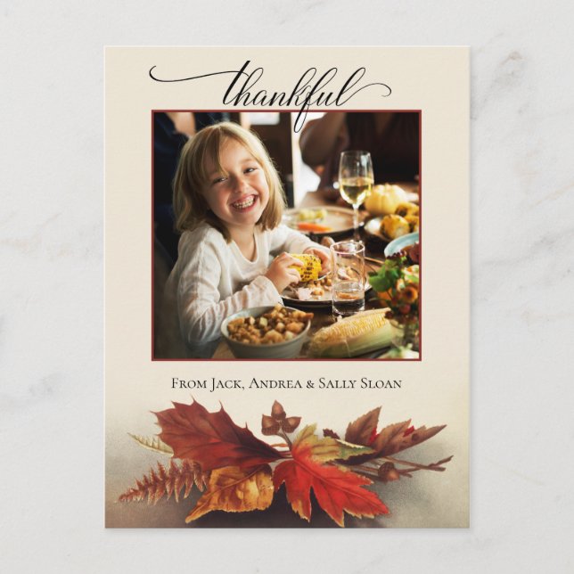 Dankbares Script Fall Foliage Erntedank Foto Postkarte (Vorderseite)