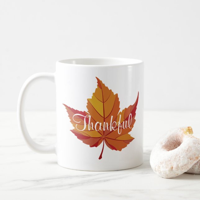 Dankbares Script & Orange Fall Leaf Kaffeetasse (Mit Donut)