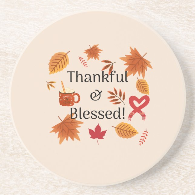 Dankbares und gesegnetes Herbstdesign Getränkeuntersetzer (Vorne)
