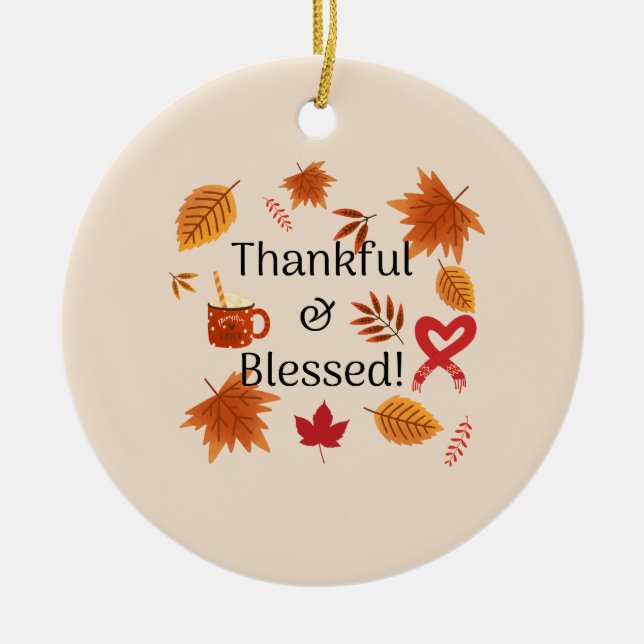Dankbares und gesegnetes Herbstdesign Keramik Ornament (Vorne)