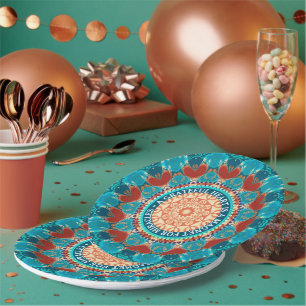 Dankbarkeit Aqua Aquamarin Mandala individualisier Pappteller
