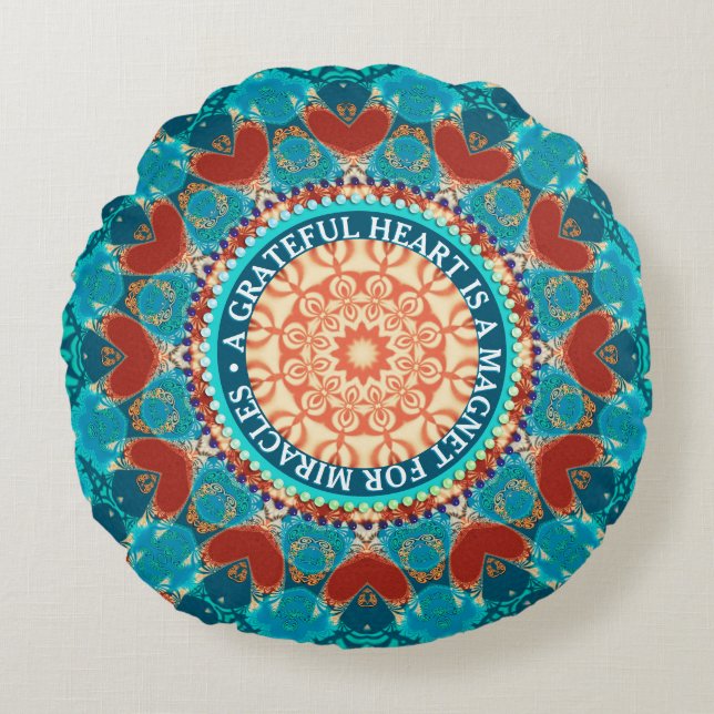 Dankbarkeit Aqua Aquamarin Mandala individualisier Rundes Kissen (Vorderseite)