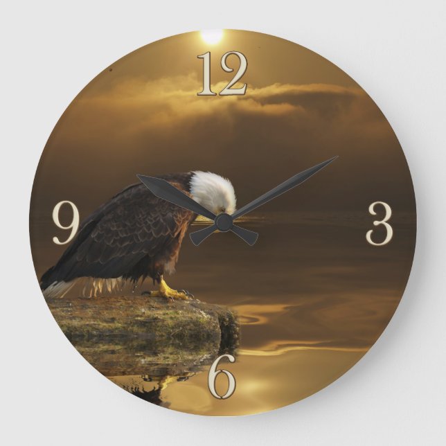 Dankbarkeit Bald Eagle Spirituelle Wildlife Clock Große Wanduhr (Vorderseite)