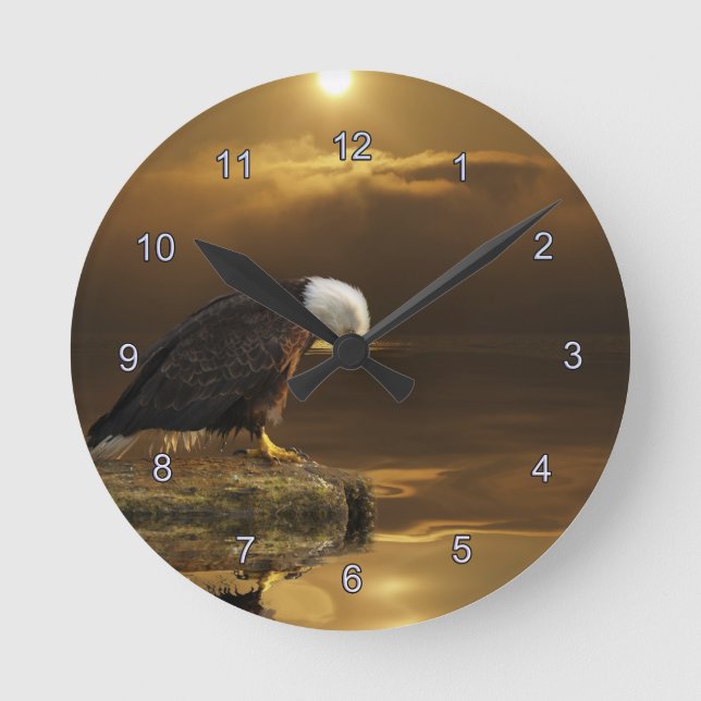 Dankbarkeit Bald Eagle Spirituelle Wildlife Clock Runde Wanduhr (Vorderseite)