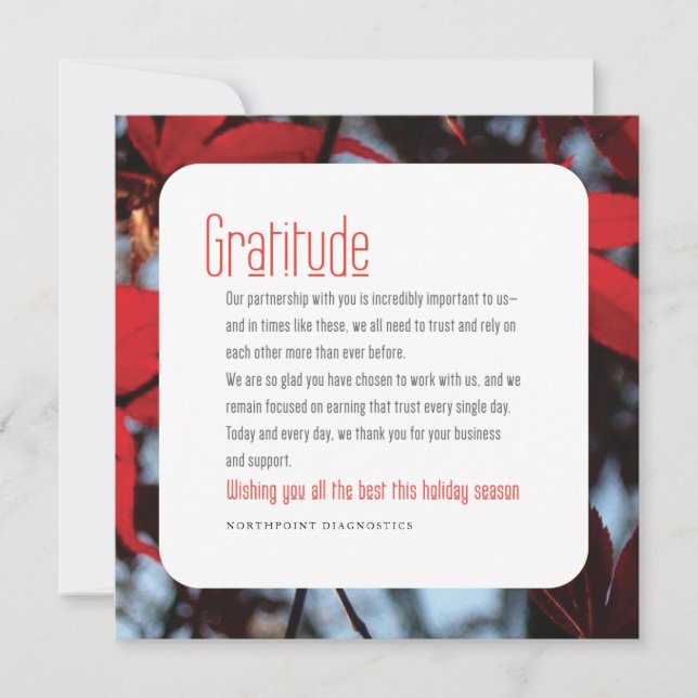 Dankbarkeit Corporate Holiday Card Karte (Vorderseite)