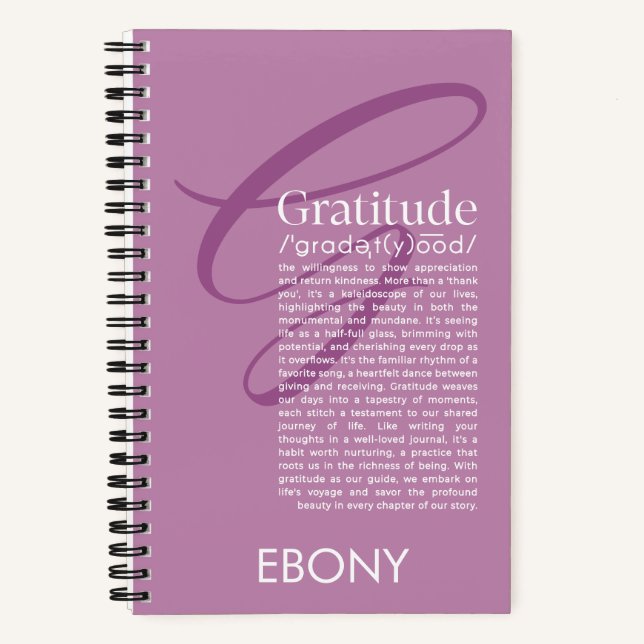Dankbarkeit definiert (Mauve) Notizbuch (Vorderseite)