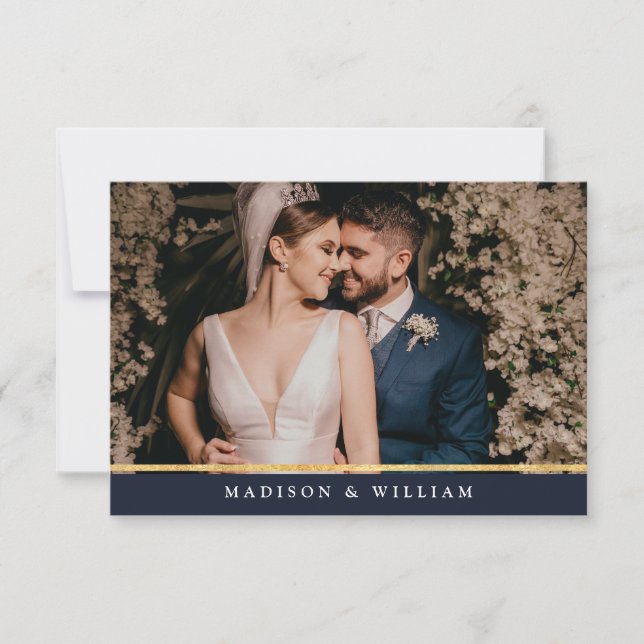 Dankbarkeit des Navy Blue Gold Foil Foto Dankeskarte (Vorderseite)