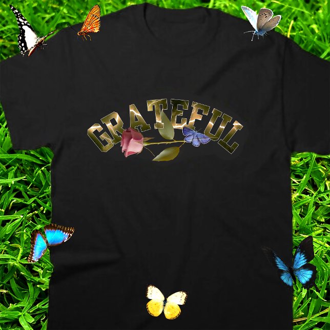 Dankbarkeit Golden Typografy Rose & Butterfly Tri-Blend Shirt (Von Creator hochgeladen)
