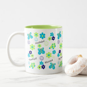 Dankbarkeit ich dankbar segne ich Spaß Blue Green  Zweifarbige Tasse