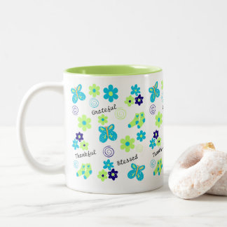 Dankbarkeit ich dankbar segne ich Spaß Blue Green  Zweifarbige Tasse