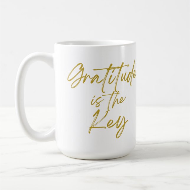 "Dankbarkeit ist der Schlüssel" 15oz Kaffee Tasse (Links)