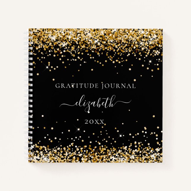 Dankbarkeit Journal Black Gold Glitzer Staub Name Notizbuch (Vorderseite)