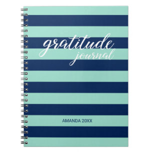 Dankbarkeit Journal Minze Green Navy Stripes Name Notizblock