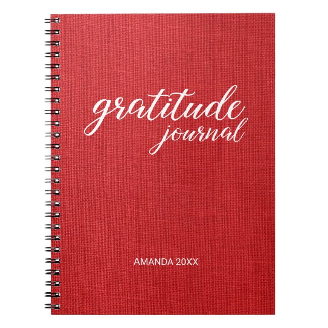 Dankbarkeit Journal Red Linen Foto Individuelle Na Notizblock (Vorderseite)