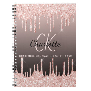 Dankbarkeit Journal Rose Gold Glitzer Schwarz Mono Notizblock