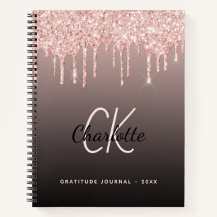 Dankbarkeit Journal Rose Gold Glitzer Schwarz Mono Notizbuch