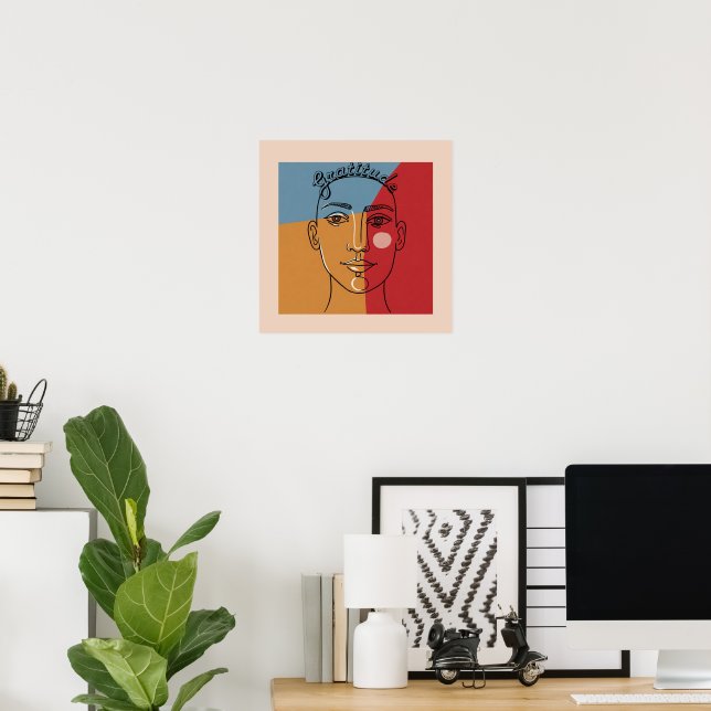 "Dankbarkeit" Minimalistische Gesichtslinie Kunst  Poster (Heimbüro)