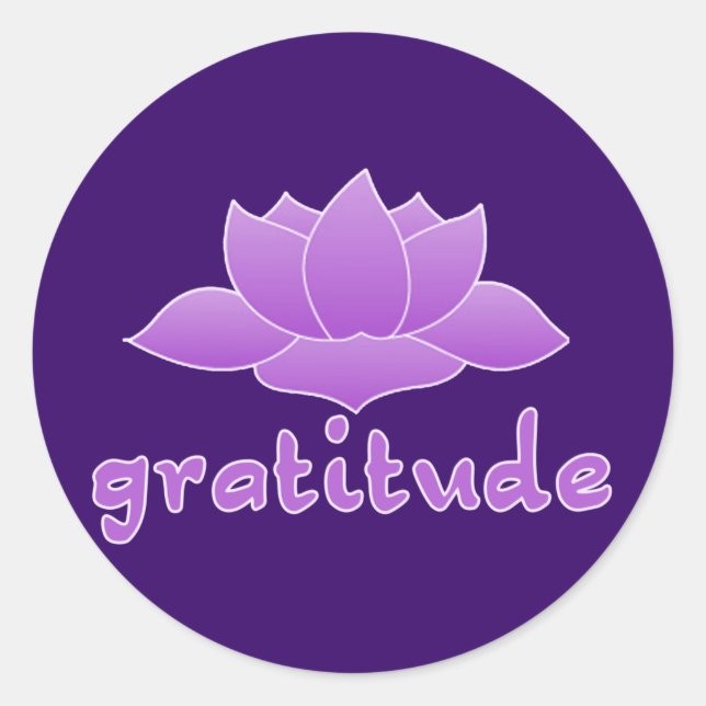 Dankbarkeit mit violettem Lotus Runder Aufkleber (Vorderseite)