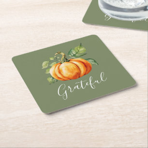 Dankbarkeit Orange Pumpkin Moss Green Erntedank Rechteckiger Pappuntersetzer