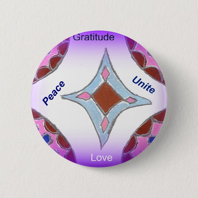 "Dankbarkeit Peace Liebe Unite" Mandala Art Print Button (Vorderseite)