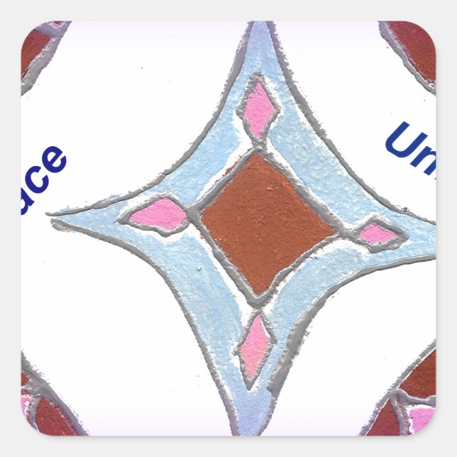 "Dankbarkeit Peace Liebe Unite" Mandala Art Print Quadratischer Aufkleber (Vorderseite)