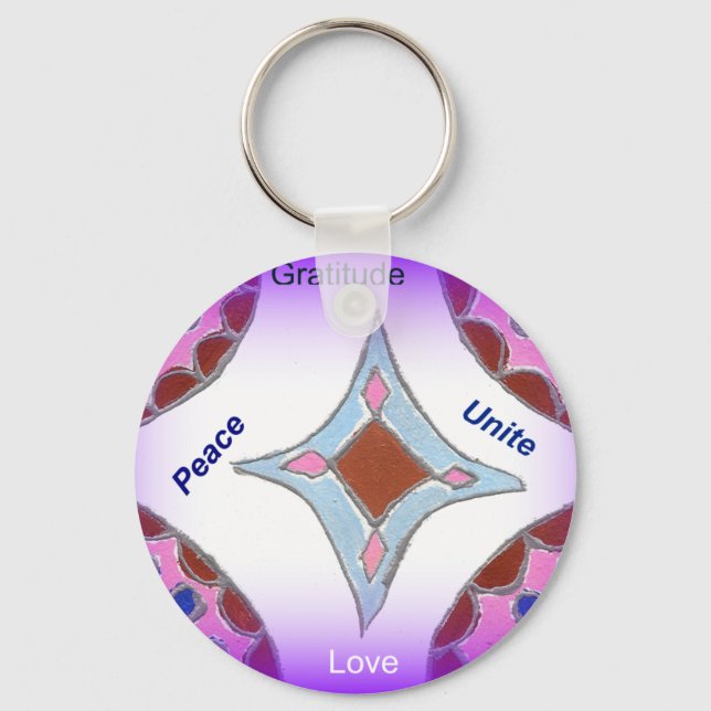 "Dankbarkeit Peace Liebe Unite" Mandala Art Print Schlüsselanhänger (Vorderseite)