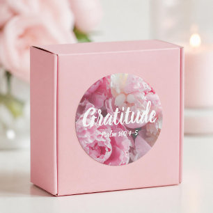 Dankbarkeit Psalm 100:4-5 Vers Elegante rosa Blume Runder Aufkleber