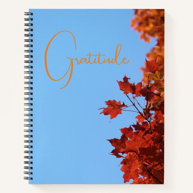 "Dankbarkeit" Red Maple Blätter Blue Background Notizbuch (Vorderseite)